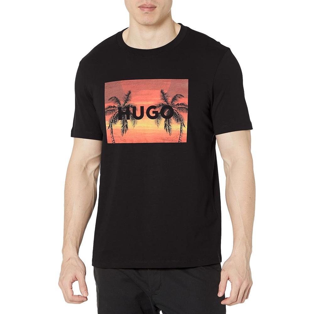HUGO męska bawełniana koszulka z krótkim rękawem i logo Tropical Sunset
