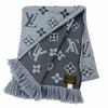 Great LOUIS VUITTON Scarf Escalp Logo Mania With fringe blue wool Women M75702 Used