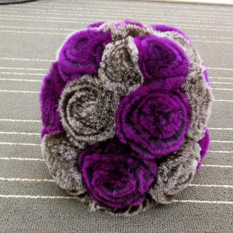 Women's Fashionable Winter Thick Rex Rabbit Fur Hat with Rose Fur Flowers Real Knit Appropriate for Parties
