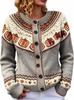 Fair Isle Color Block Single-Breasted Cardigan - Women's Autumn/Winter Knitwear