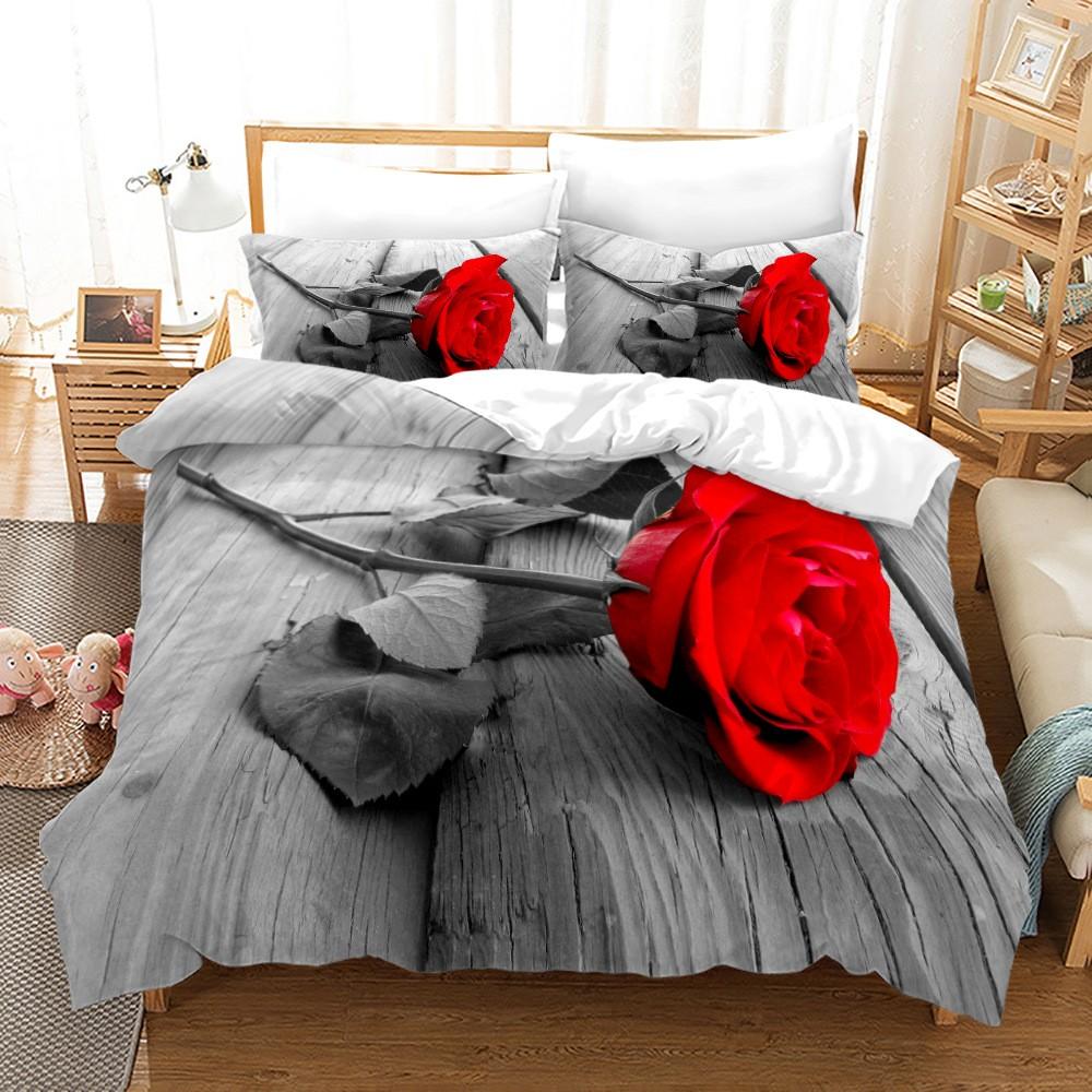 Blue Rose Bedding Set 3D Pink Flowers Bed Cover Bed Linen For Women Girls Polyester Twin Single Queen King Size Duvet Cover Sets