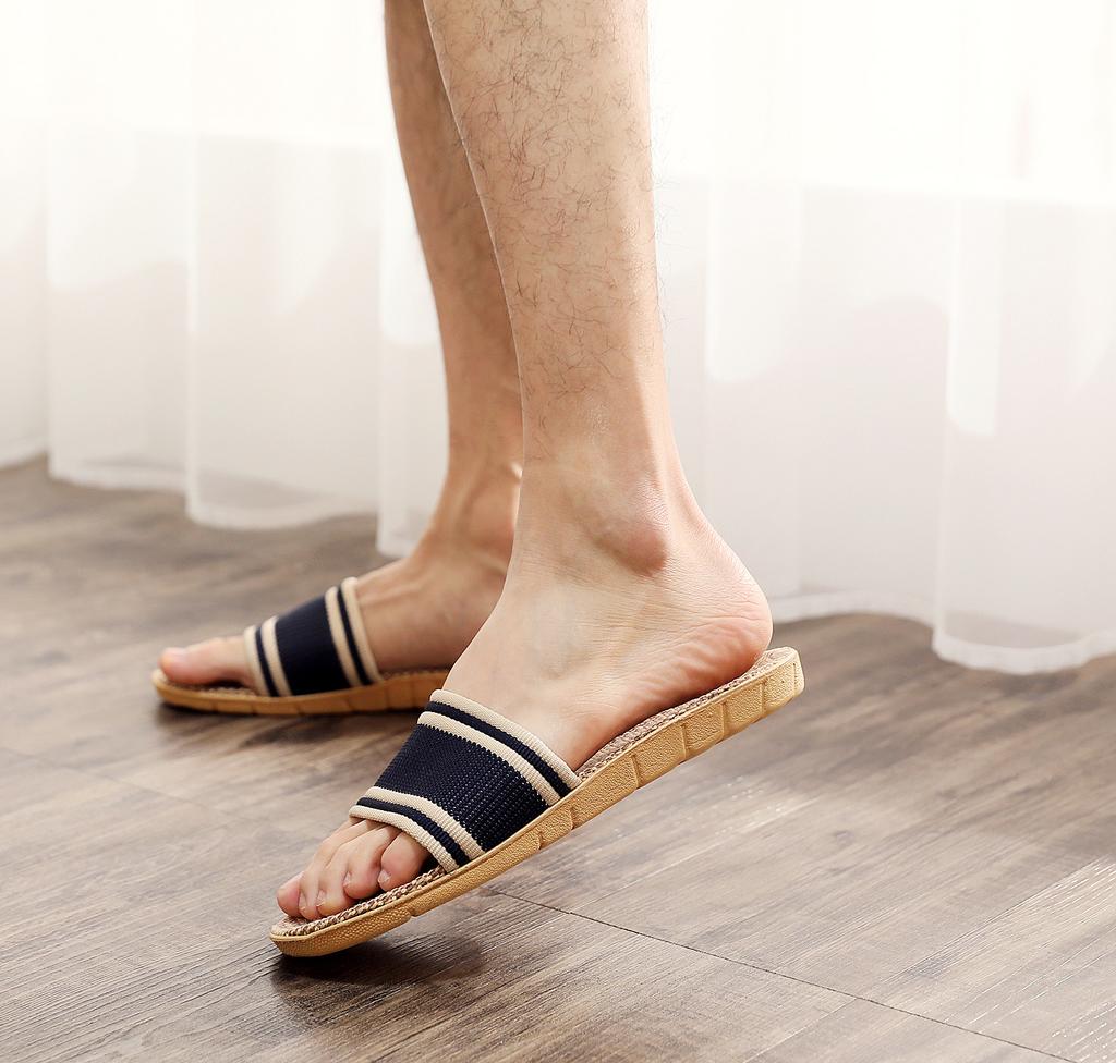 New linen slippers women's summer indoor wooden floor couple home non-slip thick bottom home cool slippers men