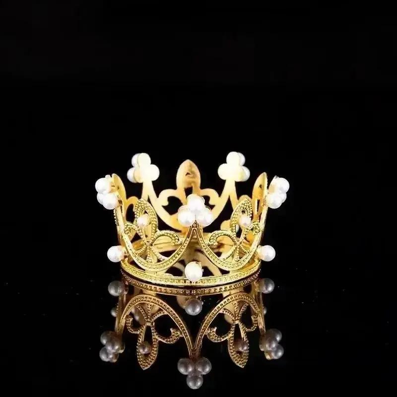 1 Pcs Mini Crown Cake Decoration Princess Topper Pearl Tiara Childrens Hair Accessories Wedding Kids Birthday Party Decorative