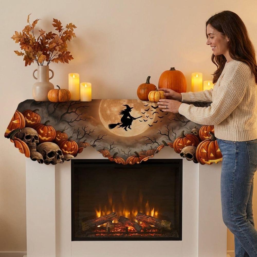 Halloween-Kamin-Schal mit Zackensaum Landhausstil Gruselige Kamin-Dekoration Herbst-Wohnkultur