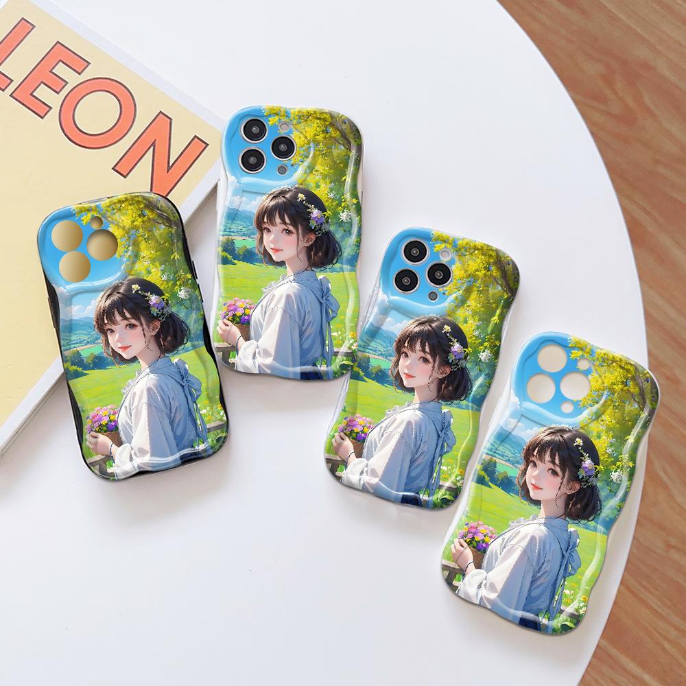 Cute Cartoon Pattern Cream Texture Casing Wavy Edge Soft Silicone Cover Phone Case for OPPO Reno Realme