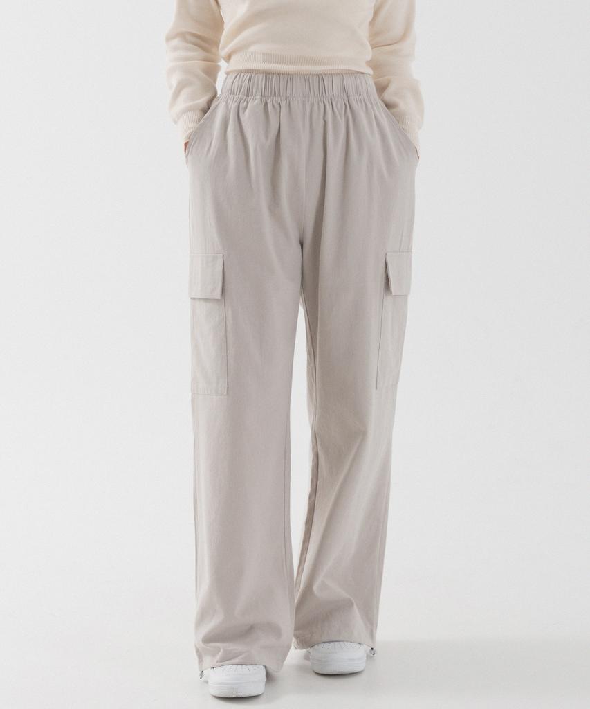 PIANER String Wide Cotton Cargo Pants (Light Beige)