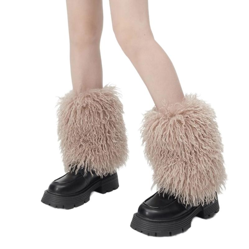 Solid Color Plush Leg Warmers for Women Fuzzy Furry Winter Warm Boot Toppers Leg Covers for Halloween Carnivals Costumes