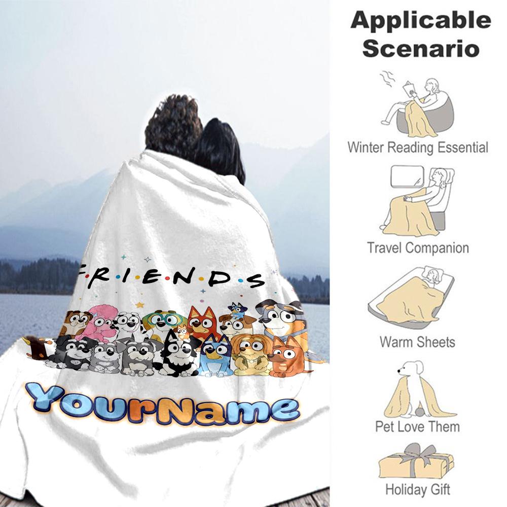Bluey 90 Personalized Text Blanket Lightweight Personalized Blanket Soft Warm Cozy Throw For Office Chair Office Picnics Chair Ideal for All Seasons