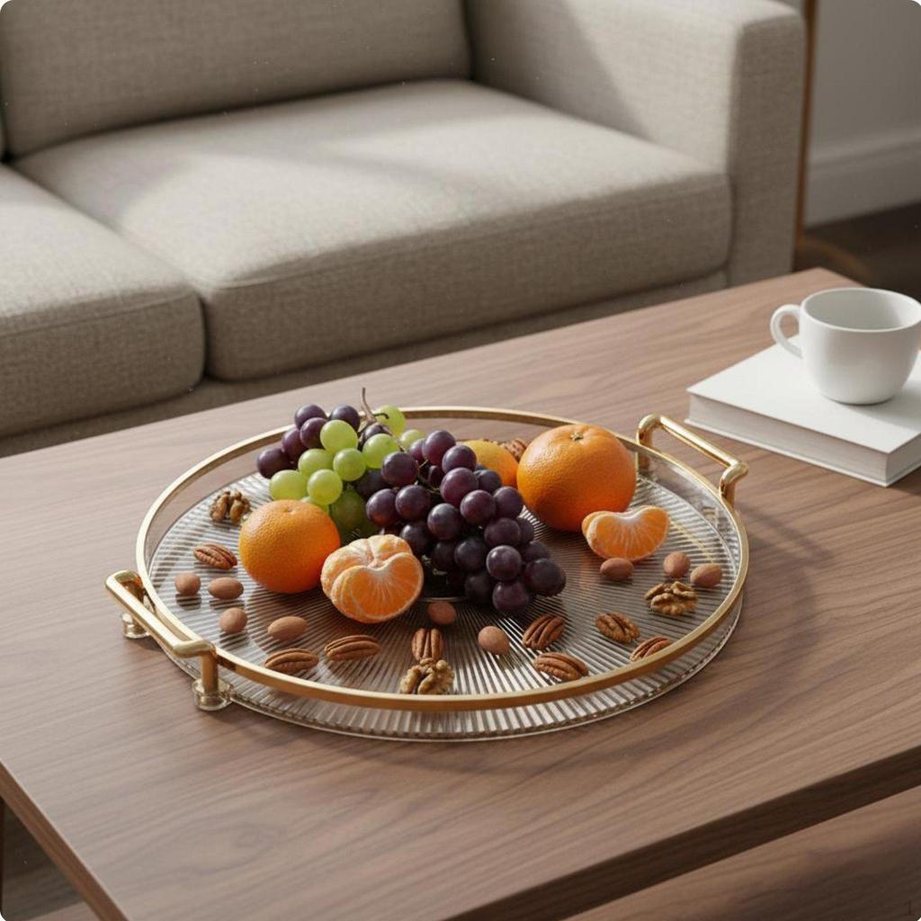 Round Serving Tray with Handles Light Elegant Design Decorative Versatile Snack Platter