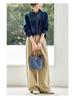 Women's Long Sleeve Retro Blue Denim Shirt Jacket with Ruffled Collar - 2026 Spring Arrival