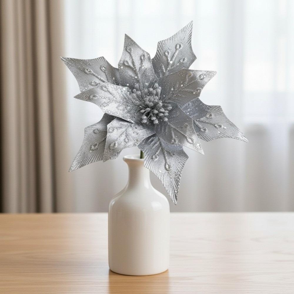 Fabric Christmas Glitter Flower 29 CM Christmas Tree Decorative Flowers Xmas