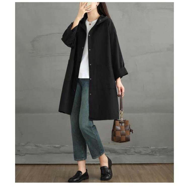 Loose Hooded Casual Trench Coat Long Sleeve Jackets Plus Size Women Autumn Winter Outerwear