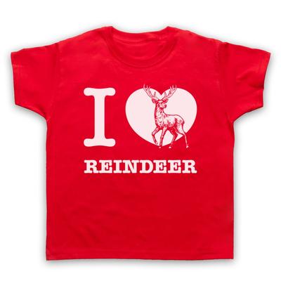 I Love Reindeer Christmas Slogan Animal Lover Santa Kids Childs T-Shirt
