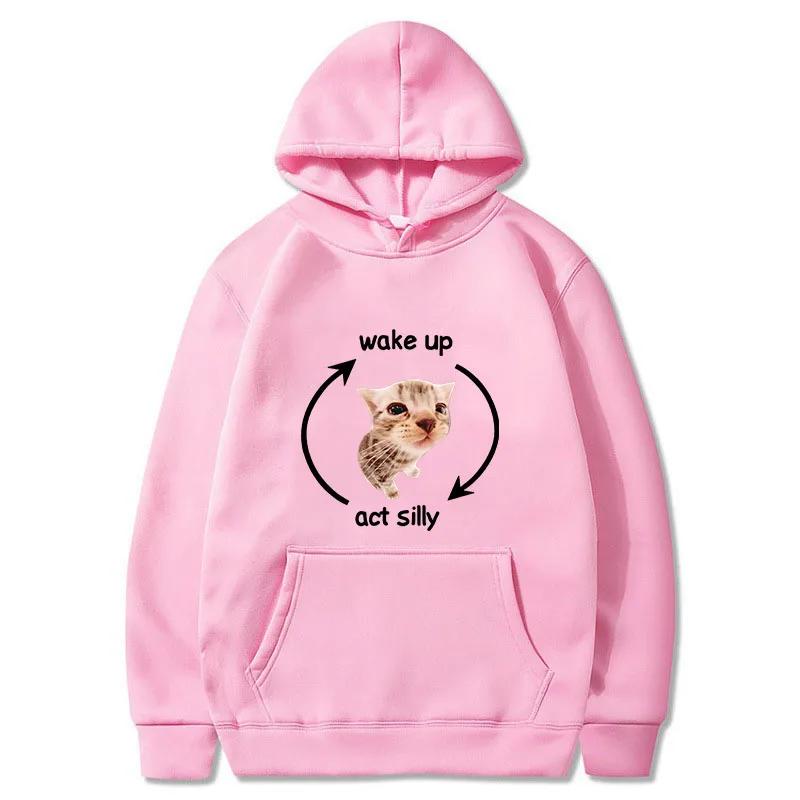 Wake Up Act Silly Meme Graphic Men's Hoodies Funny Cute Cat Printing Casual Sweatshirt Men Women Oversized Pullovers Hoody