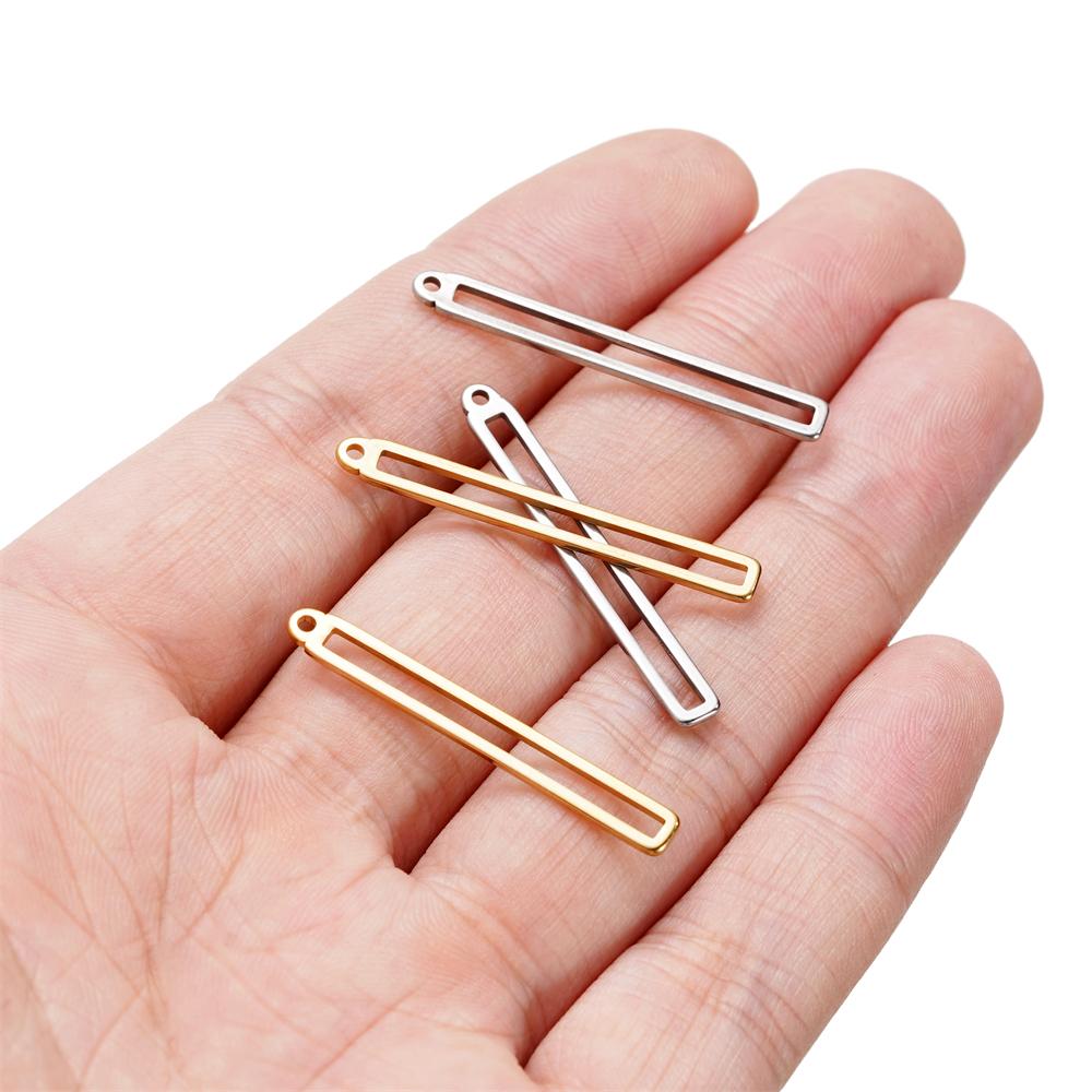 5/10Pcs 4*34.5mm Stainless Steel Hollow Rectangle Frame Charms Pendants for Earrings Necklace DIY Jewelry Making Wholesale