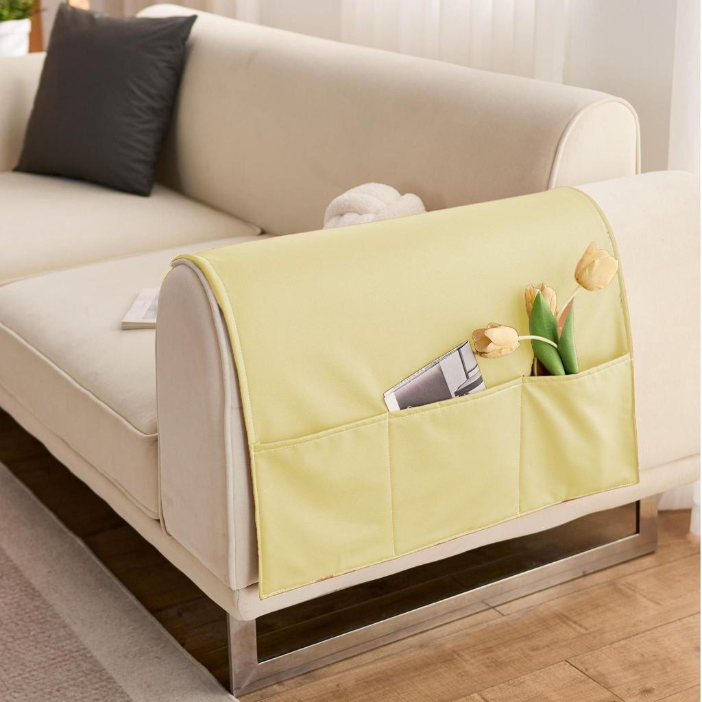 Simple Modern Solid Color Armrest Storage Bag Leather Waterproof Dustproof Sofa Armrest Cover Cloth Home Living Room Decoration
