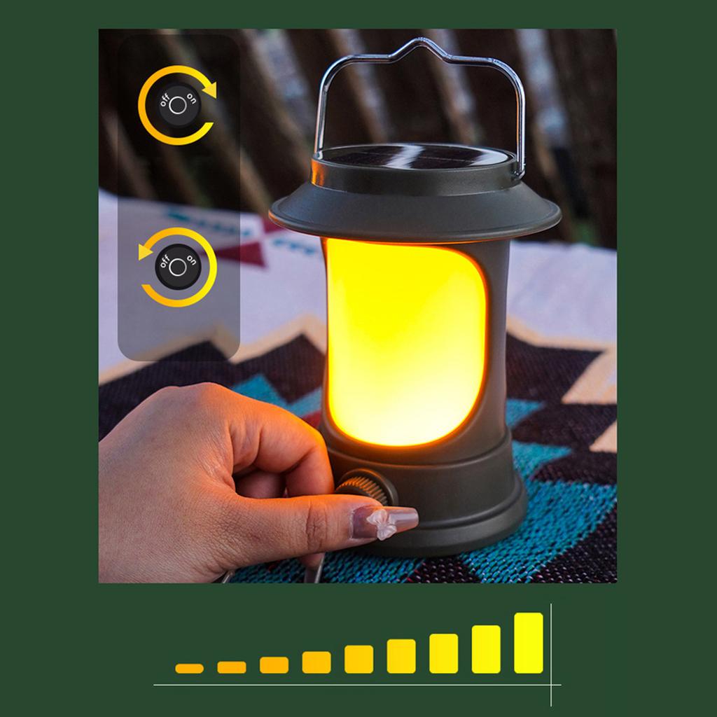 Solar Camping Light Portable LED Tent Lamp Rechargeable Campsite Lantern Stepless Dimming for Outdoor Camping Hiking