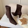 Black fashion simple elastic thin boots 2025 autumn and winter new square head thin heel sleeve one pedal small short boots women