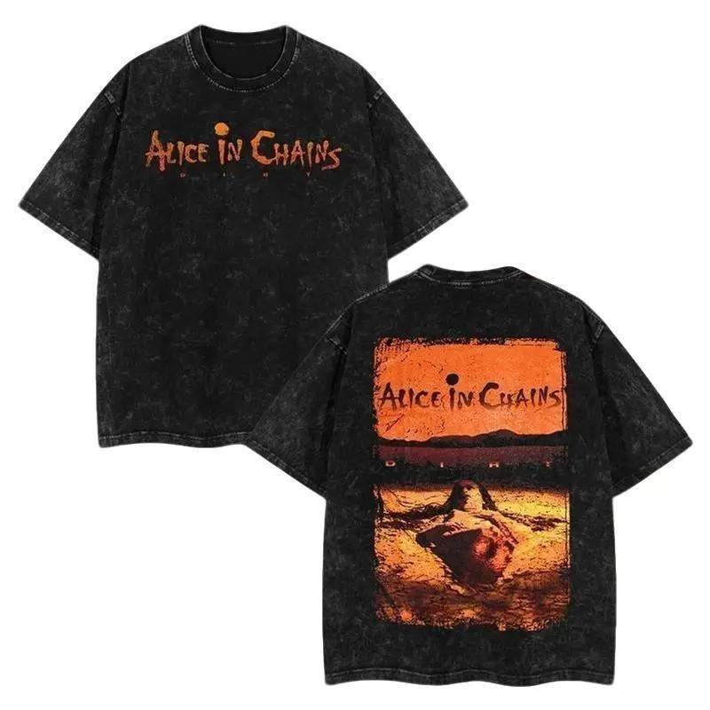 Retro Vintage Alice in Chains T-Shirt Dirt Album Tracklist Graphic Tee Unisex Acid Washed Cotton T-Shirt Classic 90s Grunge S