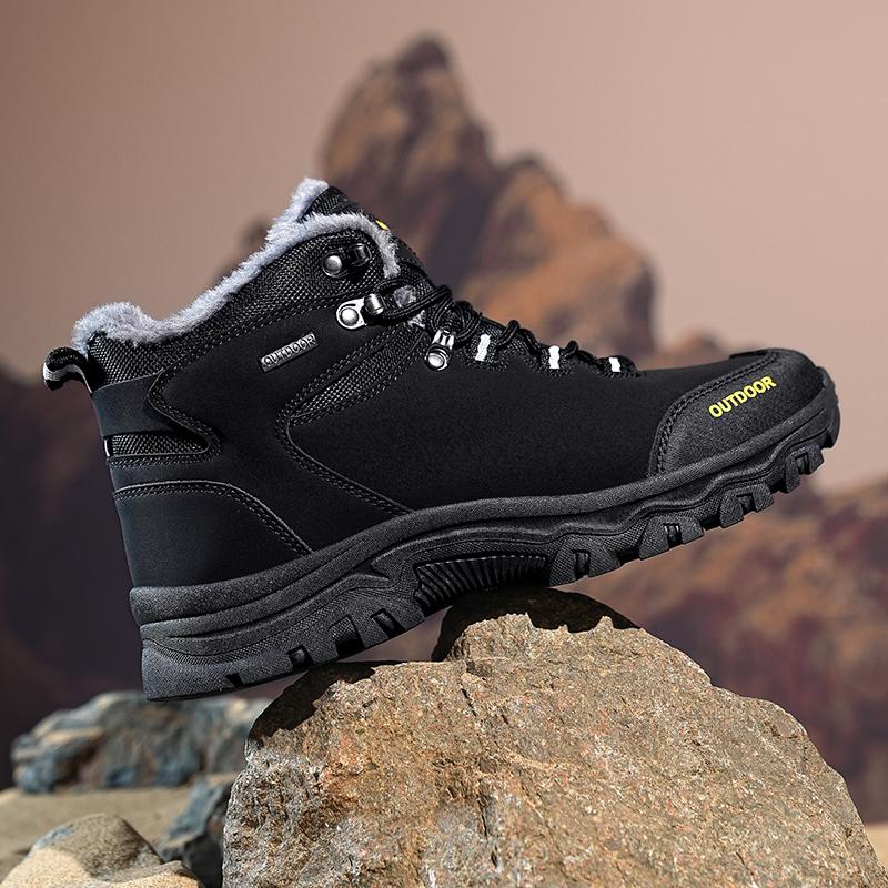 TUINANLE Fashion Winter Warm Plush Fur Snow Boots Lace Up Leather Men Boots Outdoor Cotton Shoes Walking Hiking