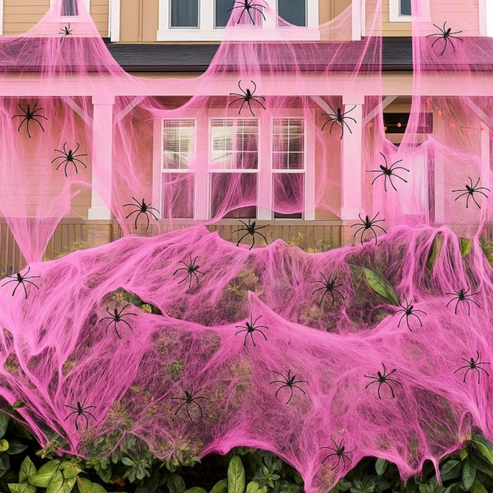 Requisit Dehnbares Spinnennetz Elastisches Rosa Spinnenseidennetz Baumwolle Gotische Spukhaus Dekoration Party Dekoration