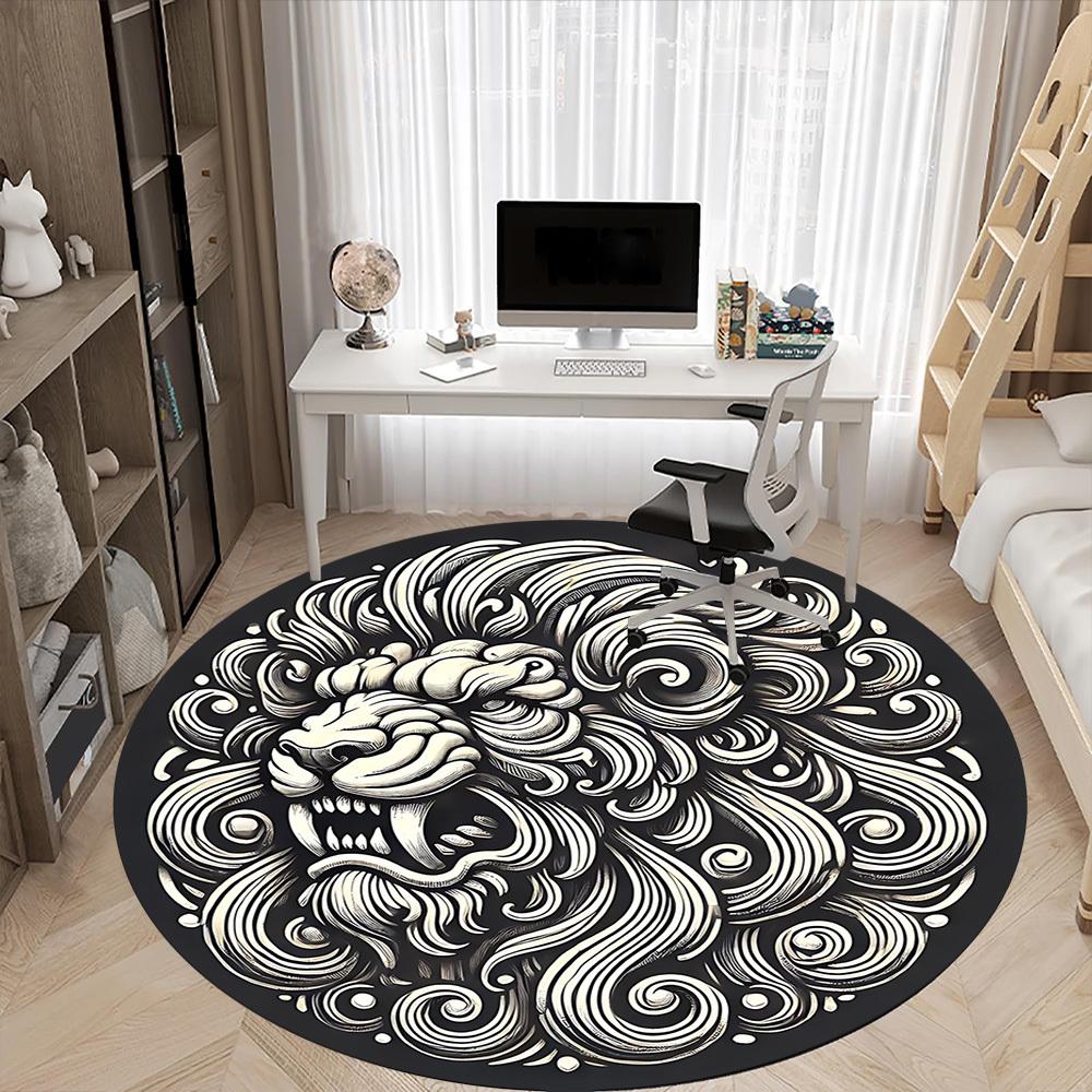 1pc Lion Mandala Office Round Area Rug, Indoor Mat Suitable For Office, Under Office Chairs Bedroom Living Room Home Decor, Room Deco