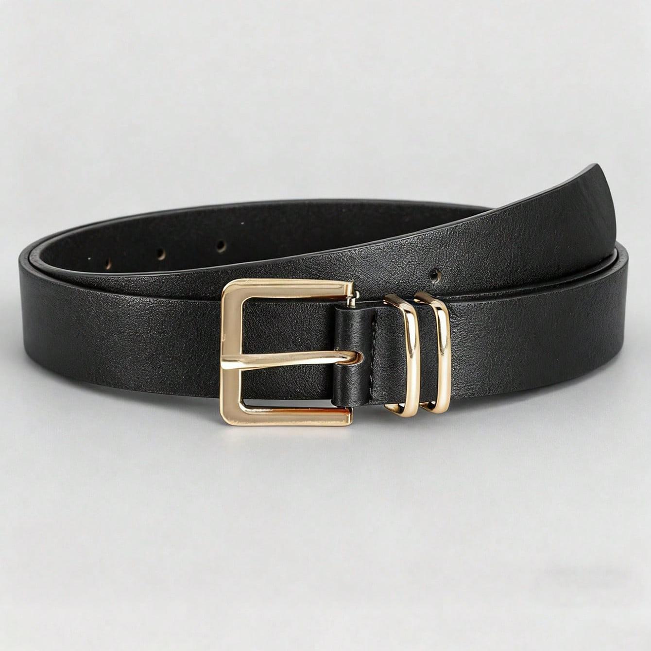 

Women s Faux Leather Pin Buckle Belt - Adjustable Casual Belt for Jeans, Skirts - Durable Fashion Minimalist Versatile Accessory 110cm чёрный