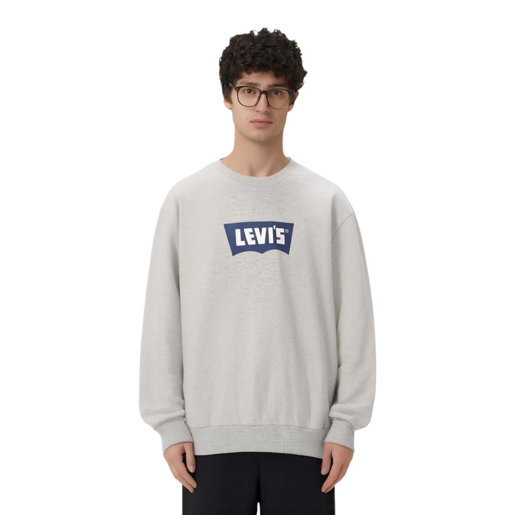 Levis Denim Wanderer Series FW24 Logo Print Ribbed Crewneck Loose Long Sleeve Sweatshirt Men sweatshirt Gray 0018N-0001