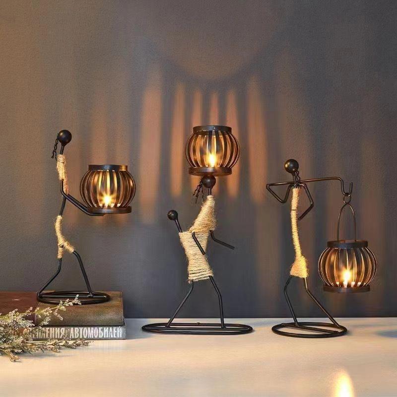 Porta-Velas de Metal Personagem Abstrato Feito à Mão Vintage Castiçal Casamento Casa Cafeteria Decoração de Mesa Dropshipping