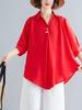 2026 Stylish Cotton Linen V-Neck Casual Plus Size Shirt with Belly Coverage and Wide Hem
