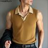 INCERUN Canotte a Costine Casual Larghe da Uomo con Risvolto Scollo a V Senza Maniche Cuciture