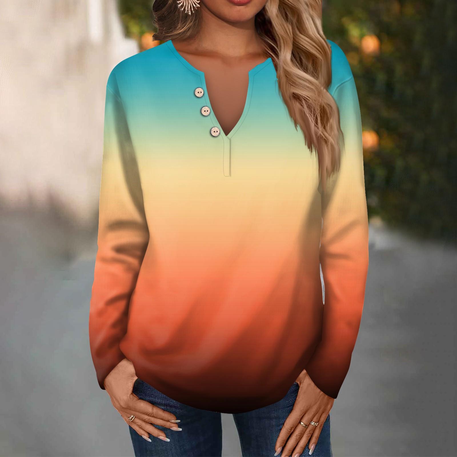 

Женская модная повседневная свободная футболка с круглым вырезом и длинным рукавом с рождественским принтом, женский топ с декоративными пуговицами S оранжевый