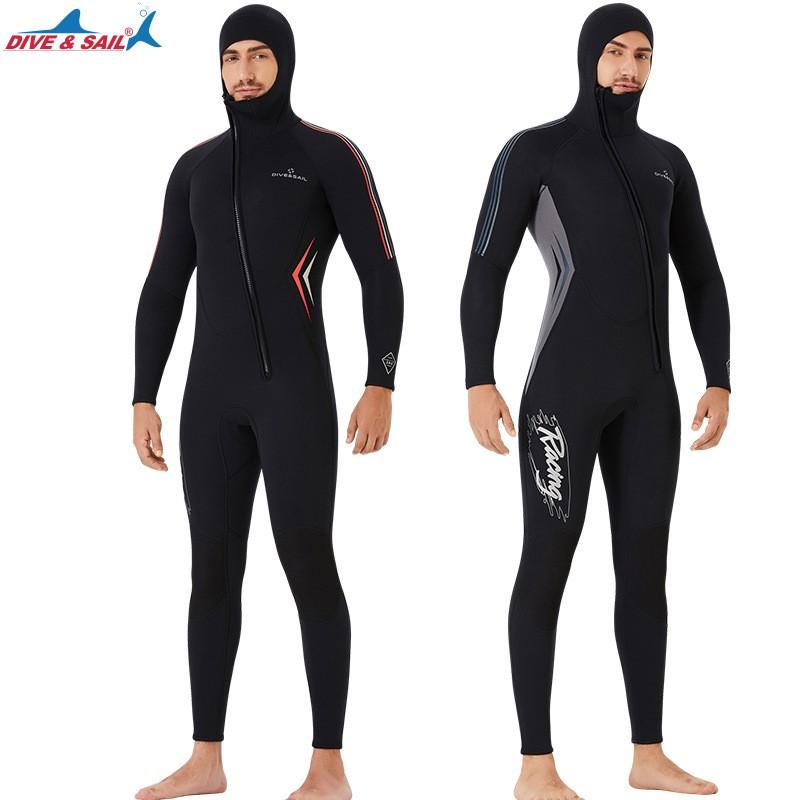 Herren 3mm Neopren-Neoprenanzug mit Haube Kaltwasser Tauchen Surfen Schnorcheln Winterschwimmen