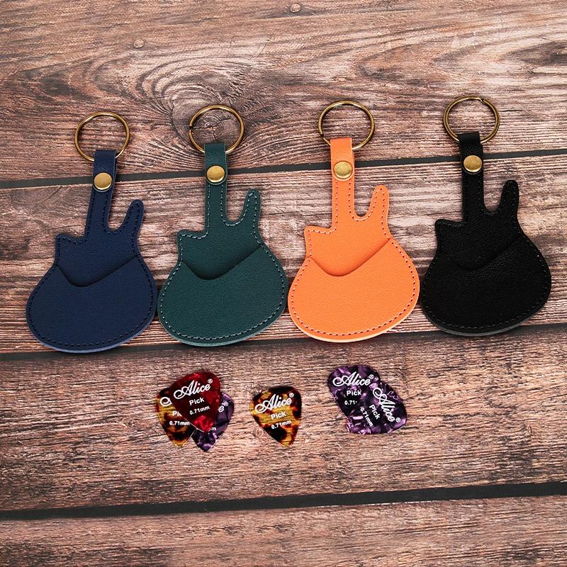 1Pc Leather Guitar Pick Bag Pick Holder Case Guitar Shape With Key Ring Guitar Accessories Instrument Accessories