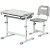 Kids Desk and Chair Set, Student Adjustable Writing Desk, with Drawer, Pen Slot, Hook - Grey