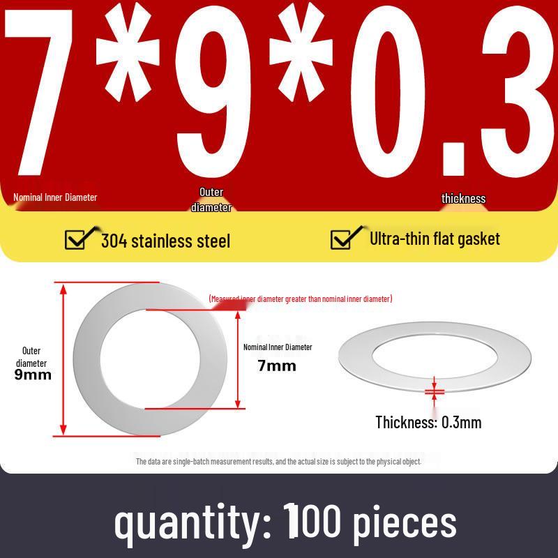 Plochá podložka z nerezové oceli 304 pro nastavení vůle hřídele (0,1/0,2/0,3 mm)