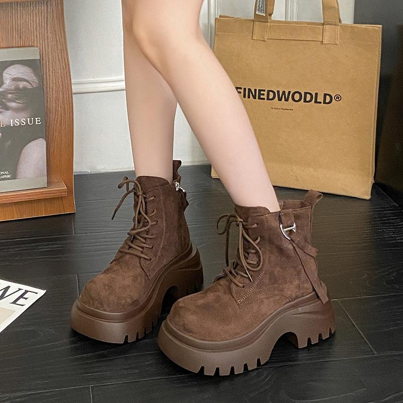British style platform Martin boots women's 2025 new autumn and winter versatile heightening short boots retro locomotive rhubarb boots