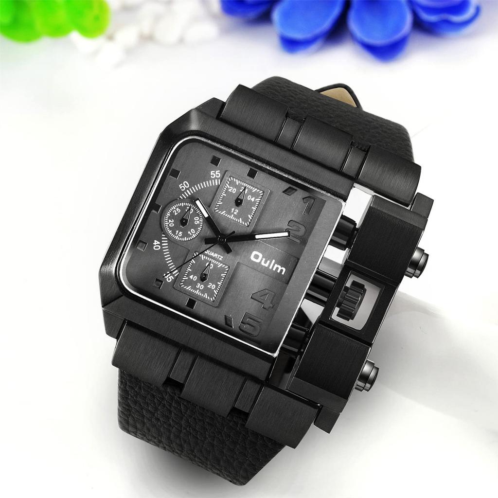 Men's Square Watch, Stylish Sports Watch with Leather Strap, Waterproof, Casual, Business, Black, Gift for Boyfriend, Fashion Accessory