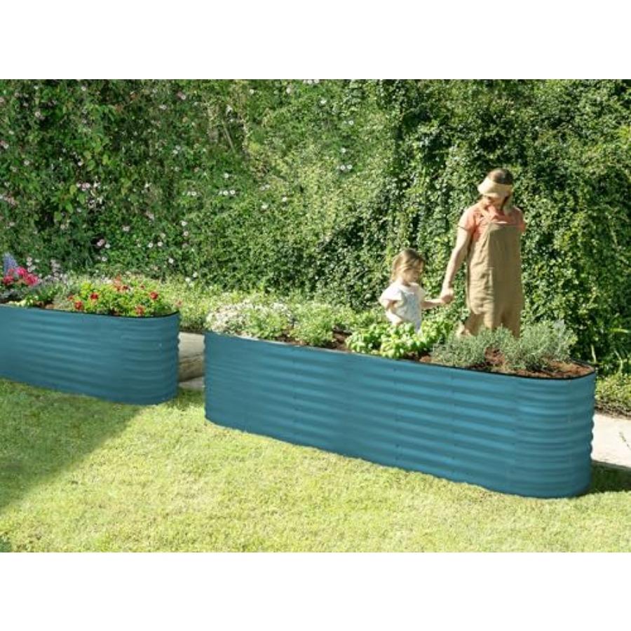 Turquoise 8×2×2 Ft Galvanized Raised Garden Beds Outdoor Metal Planter for Vegetables Flowers Large Garden Box Patented Tool-Fr