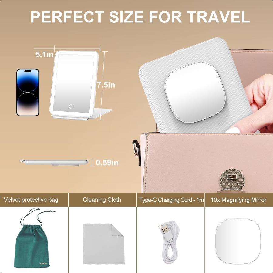 LED Foldable Travel Makeup Mirror 5x7 Inches 3 Colors Light Modes USB Rechargeable Touch Screen Portable Tabletop Cosmetic Mirr