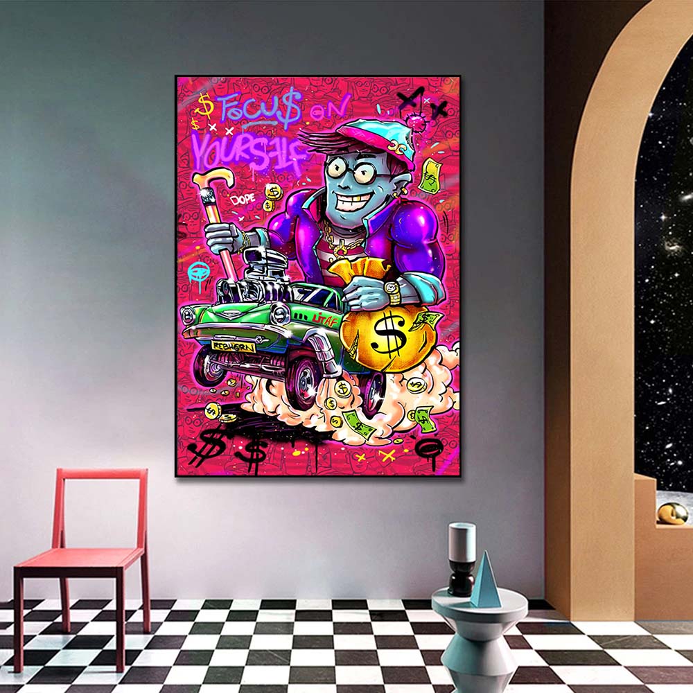 Bitcoin Poster and Print Graffiti Street Art Canvas Painting Pop Wall Art Money Bag Picture For Living Room Home Decor Frameless