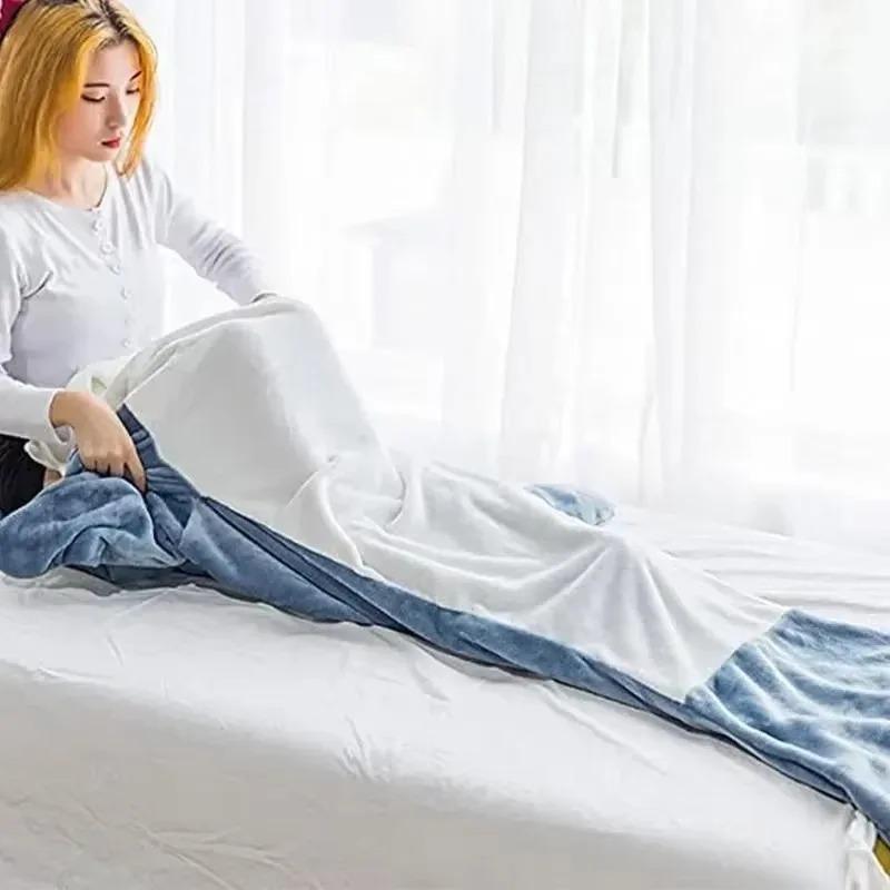 Wearable Shark Blankets Women Flannel Hoodie Blankets Cute Soft Shark Pajamas Warm Shawl Plaid Gown Comfy Bathrobe Homewear