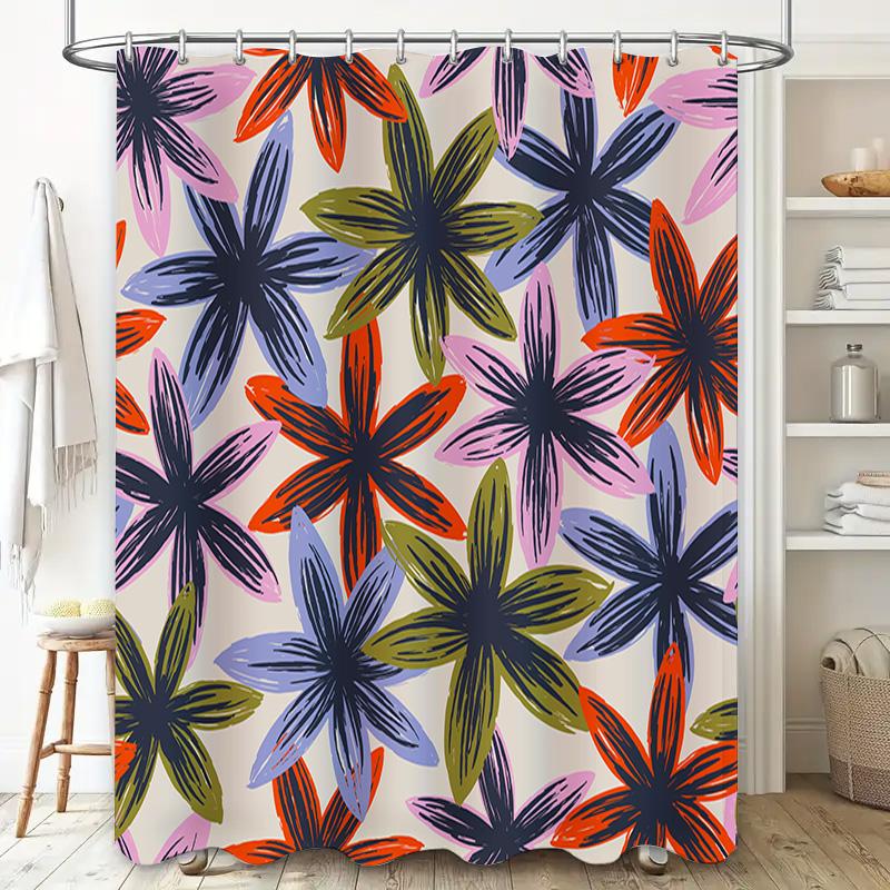 Bathroom Shower Curtain with Flower Pattern Decorative Print for Home Decoration Waterproof Fabric Available in Different Sizes