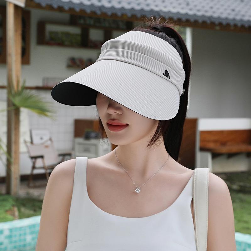 New Summer Twill Sun Hat Fashionable and Versatile Travel Sun Protection Hat High Ponytail Empty Top Ice Silk Vinyl Sun Hat