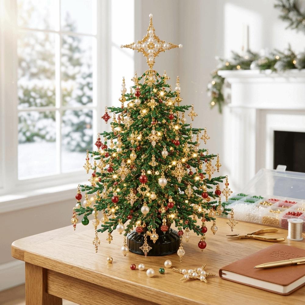 Handmade DIY Beaded Christmas Tree Kit with Light Up Crystal Bead Halloween Tree Making Kit Colorful Sparkling