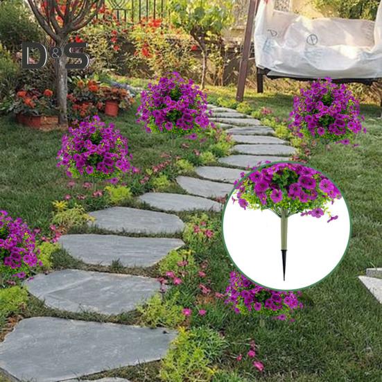 Artificial Boxwood Topiary Ball Tree with Ground Stake UV Resistant Weather-proof Faux Greenery Violet Shrubs Outdoor Garden Porch Patio Fake Boxwood