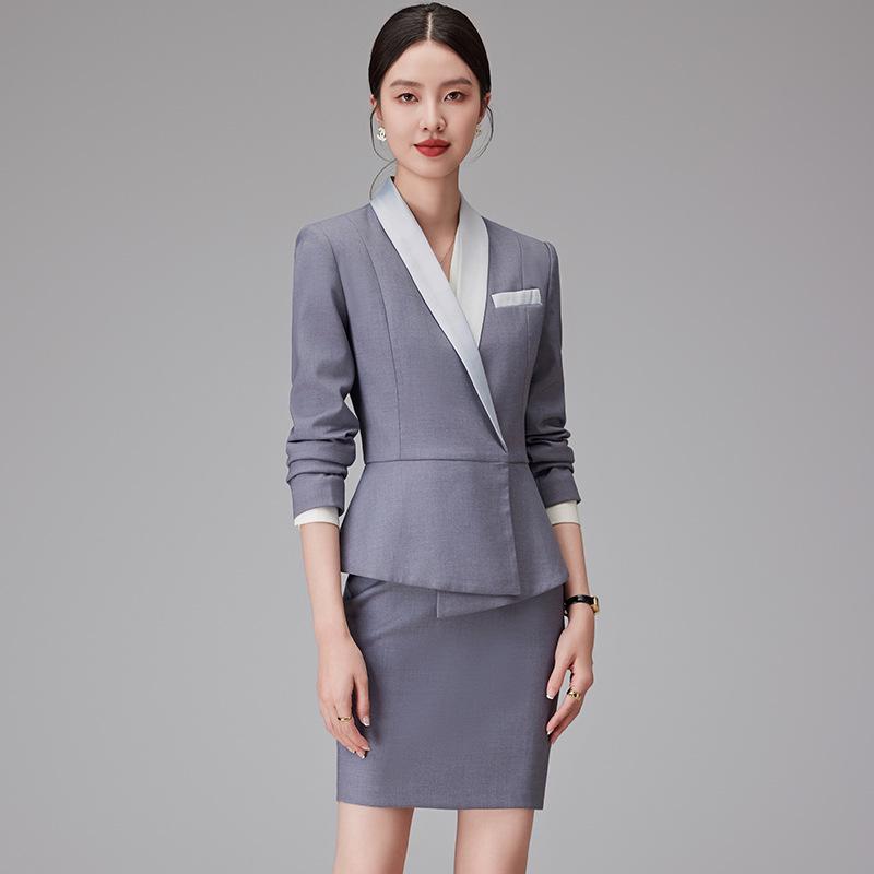 Dark Blue Women's Suit Set: Professional Attire with a Goddess Style – Perfect for Front Desk Workwear.