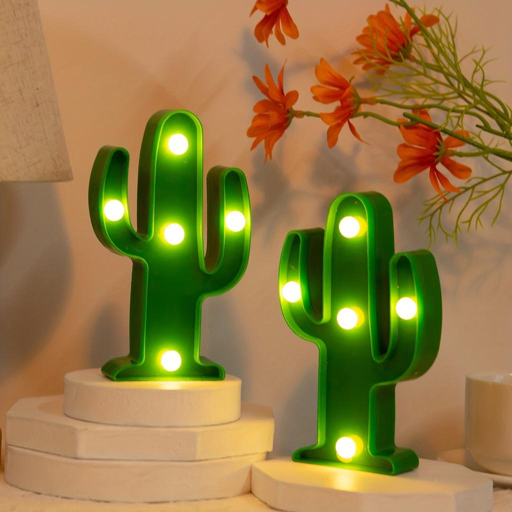 [1pc Mini Cactus LED Night Light]Tropical Style Mini Cactus LED Night Light, Plastic Tabletop Decorative Lamp,Battery Operated (No Batteries Included)