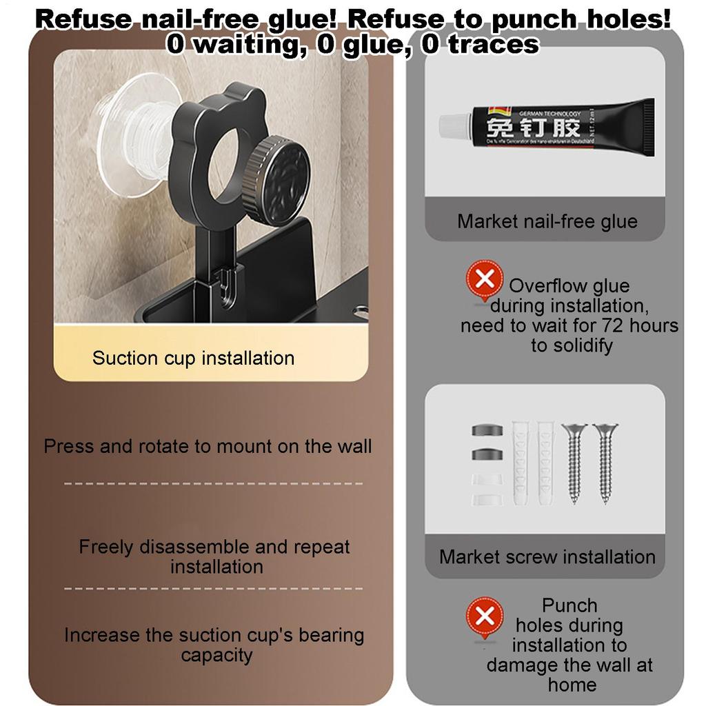 ABS Bathroom Shelves with Suction Cup Bath Room Storage Shelf Rack without Drilling Hole Wall Corner Shelf Shampoo Holder