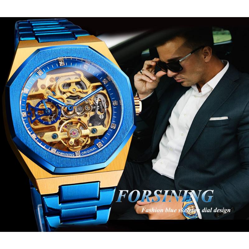 Forsining Herrenmode, lässig, hohl, mechanisches Schwungrad, automatische mechanische Uhr